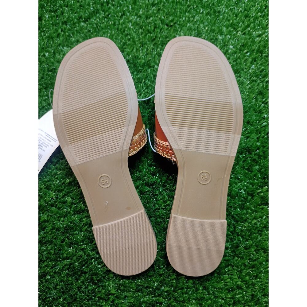 A New Day 'Tulum' Cognac Brown Woven Slide Sandals 6.5 - Picture 6 of 7